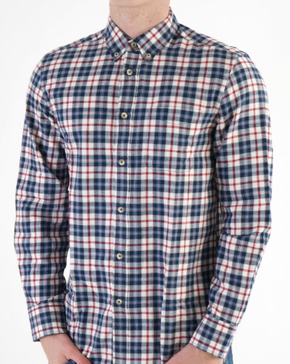 Benetton Kariertes Flanellhemd Weiß/Marineblau