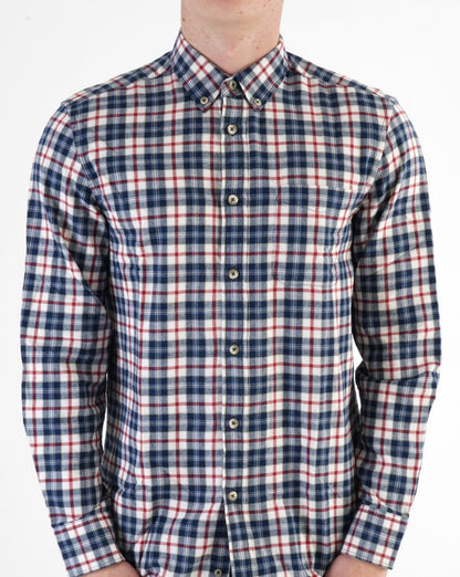 Benetton Kariertes Flanellhemd Weiß/Marineblau