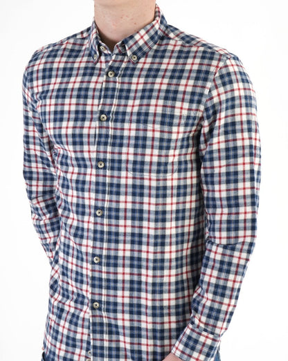 Benetton Kariertes Flanellhemd Weiß/Marineblau