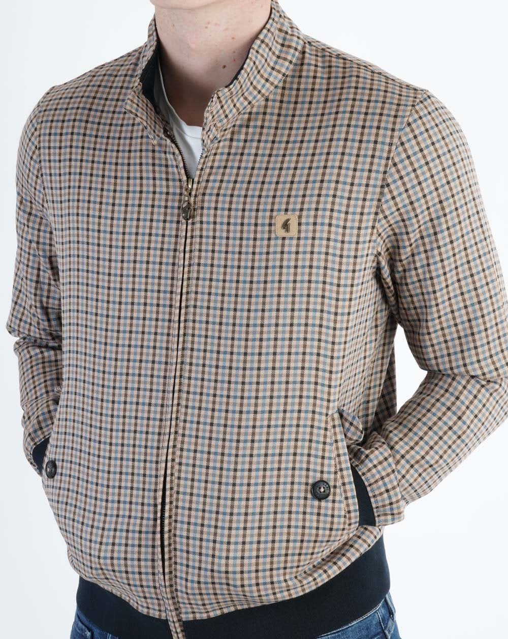 Gabicci Vintage Hadrian Karierte Harrington-Jacke Beige
