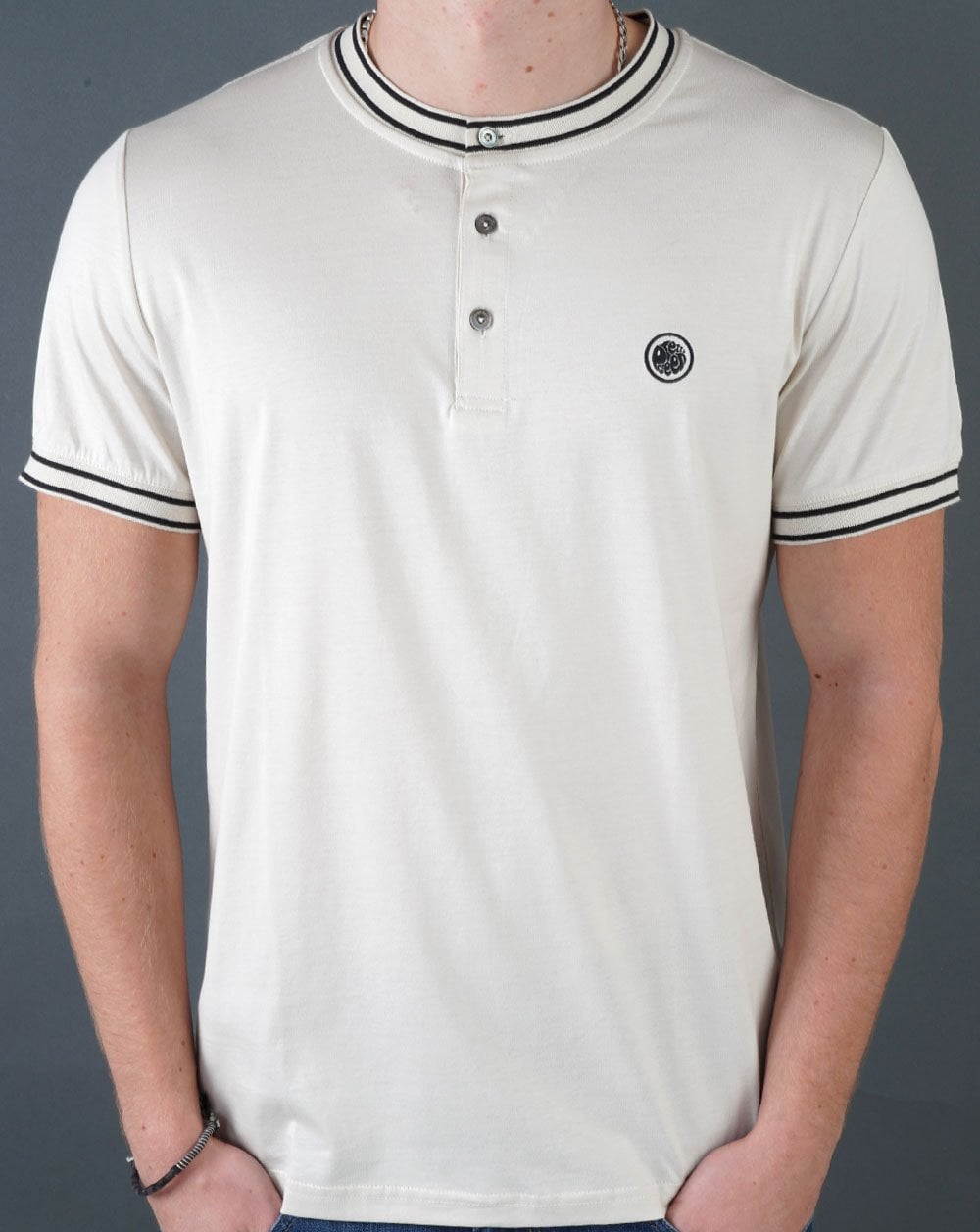 Pretty Green Beta Henley T-Shirt Stein