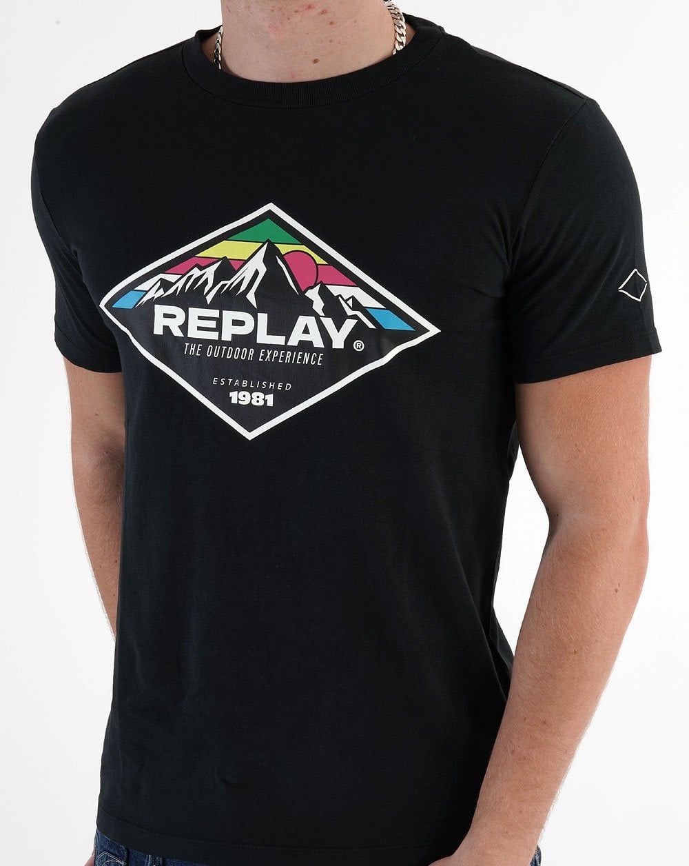 Replay T-Shirt mit Berg-Print in Schwarz