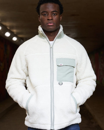 Tommy Jeans – Sherpa-Fleecejacke in Altweiß