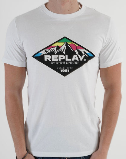 Replay T-Shirt mit Berg-Print Weiß
