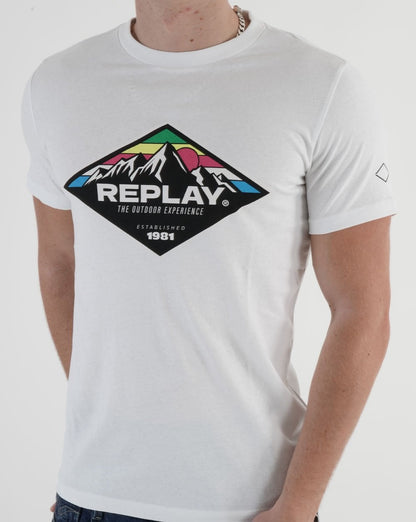 Replay T-Shirt mit Berg-Print Weiß