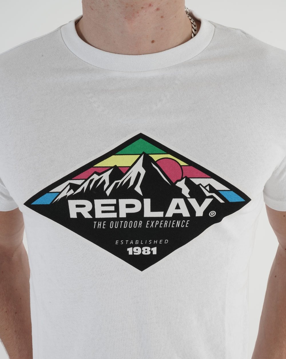 Replay T-Shirt mit Berg-Print Weiß