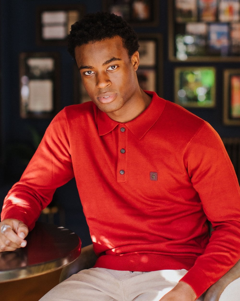 Gabicci Vintage Francesco LS Knitted Polo Dark Red