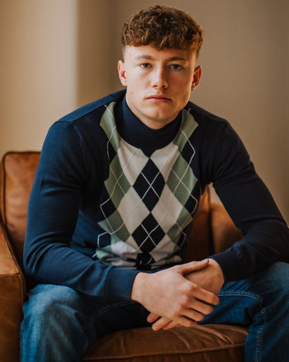 Trojan Argyle-Strickrollkragenpullover Marineblau