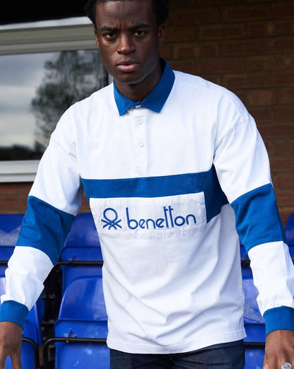 Benetton Rugby-Shirt Weiß/Blau