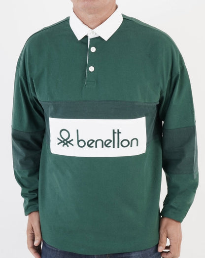 Benetton Rugby-Shirt Dunkelgrün/Weiß