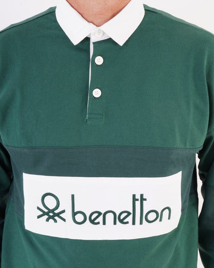 Benetton Rugby-Shirt Dunkelgrün/Weiß