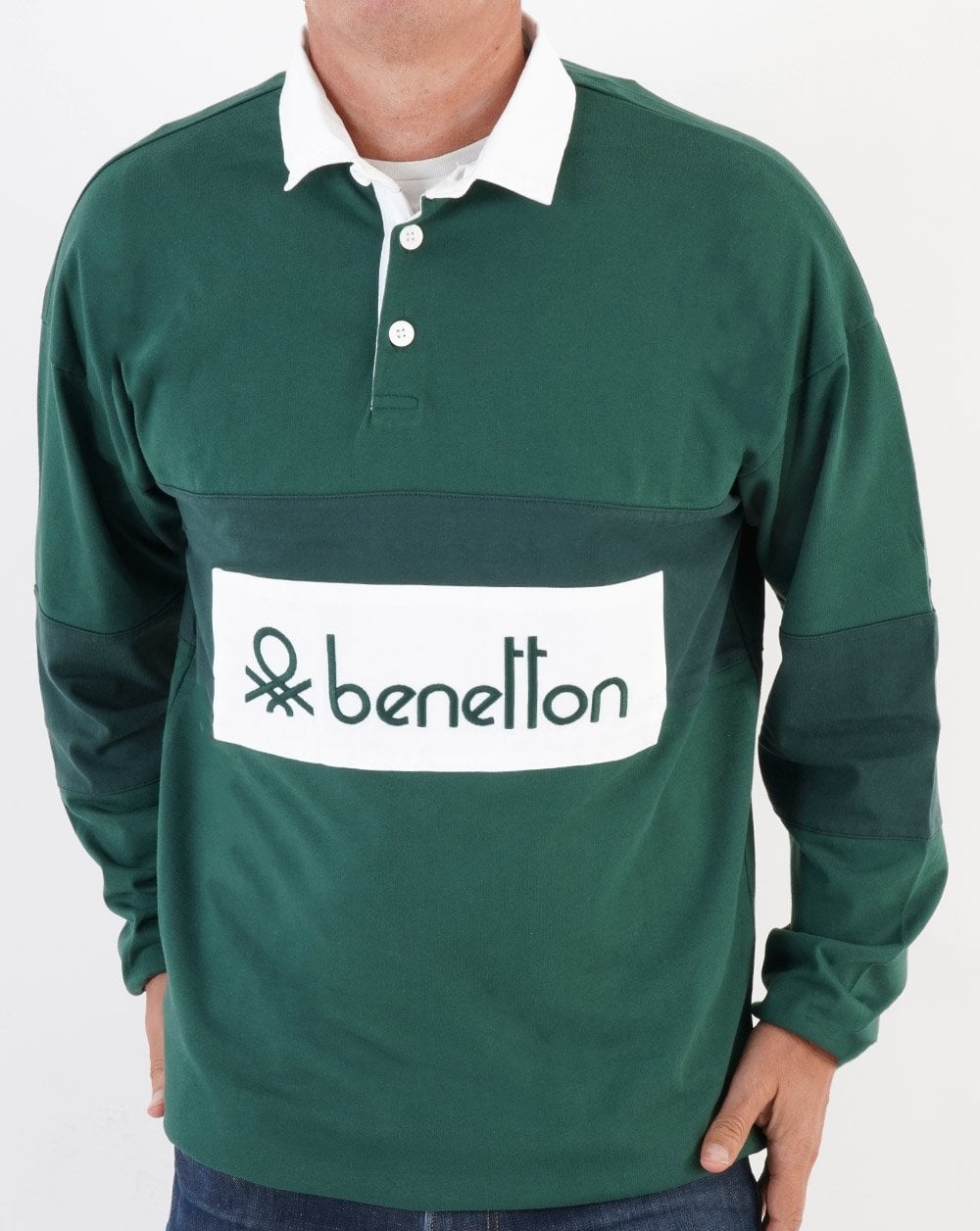 Benetton Rugby-Shirt Dunkelgrün/Weiß