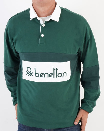 Benetton Rugby-Shirt Dunkelgrün/Weiß