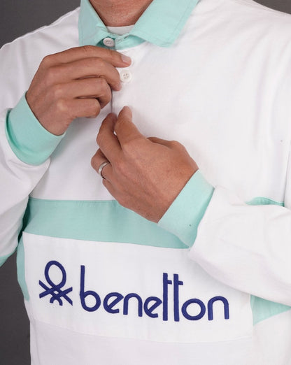 Benetton Rugby-Shirt Weiß/Mint