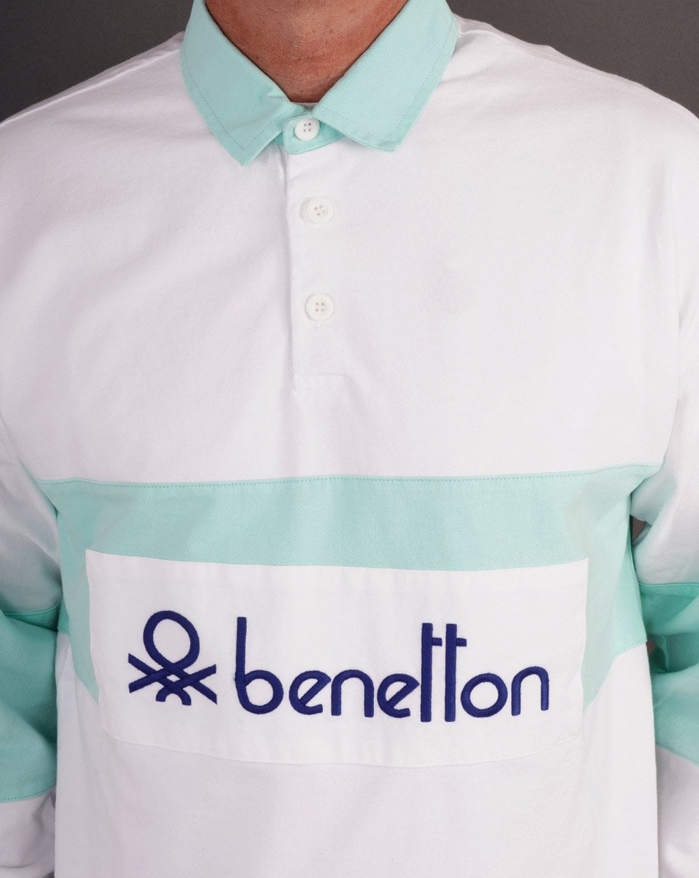 Benetton Rugby-Shirt Weiß/Mint