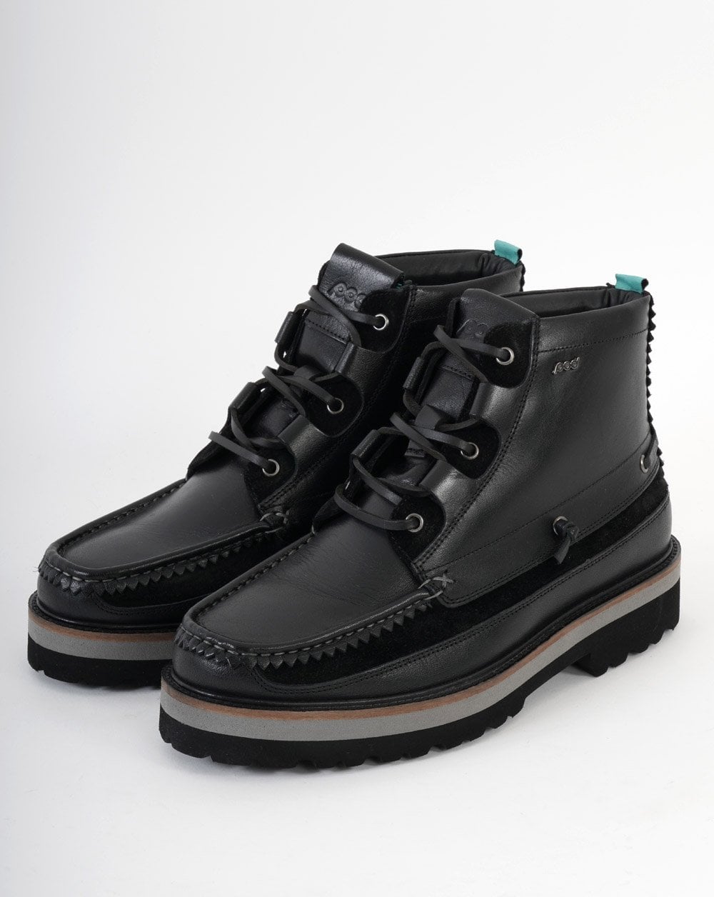 Pod Benedict Leder-Mokassinstiefel Schwarz