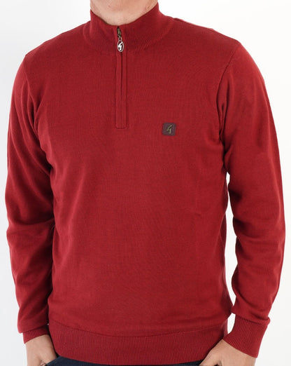 Gabicci Vintage Pullover mit 1/4-Reißverschluss, Dunkelrot