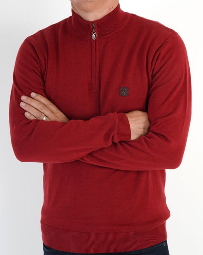 Gabicci Vintage Pullover mit 1/4-Reißverschluss, Dunkelrot