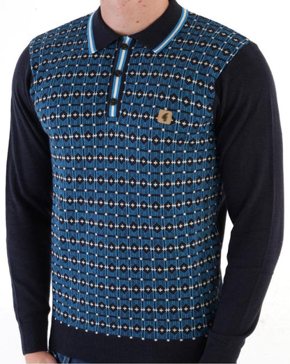 Gabicci Vintage Ernest LS Strickpolo Marineblau