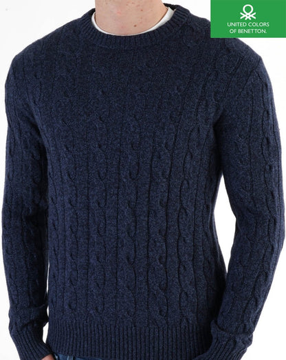 Benetton – Zopfmusterpullover in Marineblau