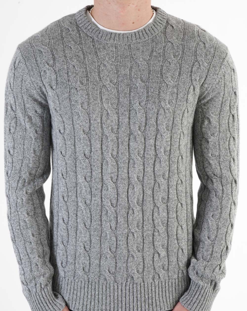 Benetton – Pullover mit Zopfmuster in Grau