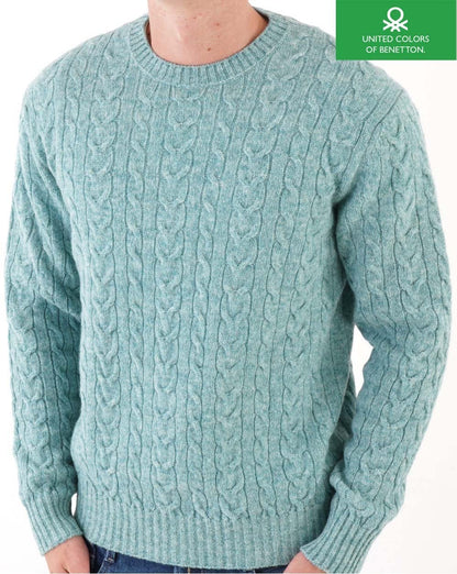 Benetton – Zopfmusterpullover in Meeresminze