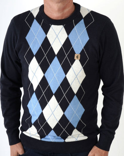 Gabicci Vintage Argyle Diamond Rundhalsstrick Marineblau