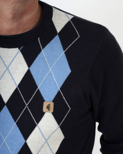 Gabicci Vintage Argyle Diamond Rundhalsstrick Marineblau
