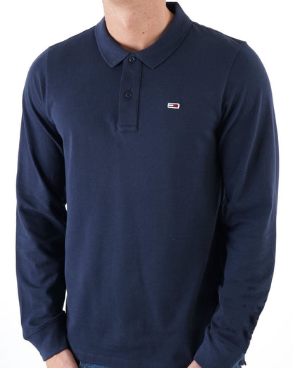 Tommy Jeans – Langärmliges Poloshirt in Marineblau