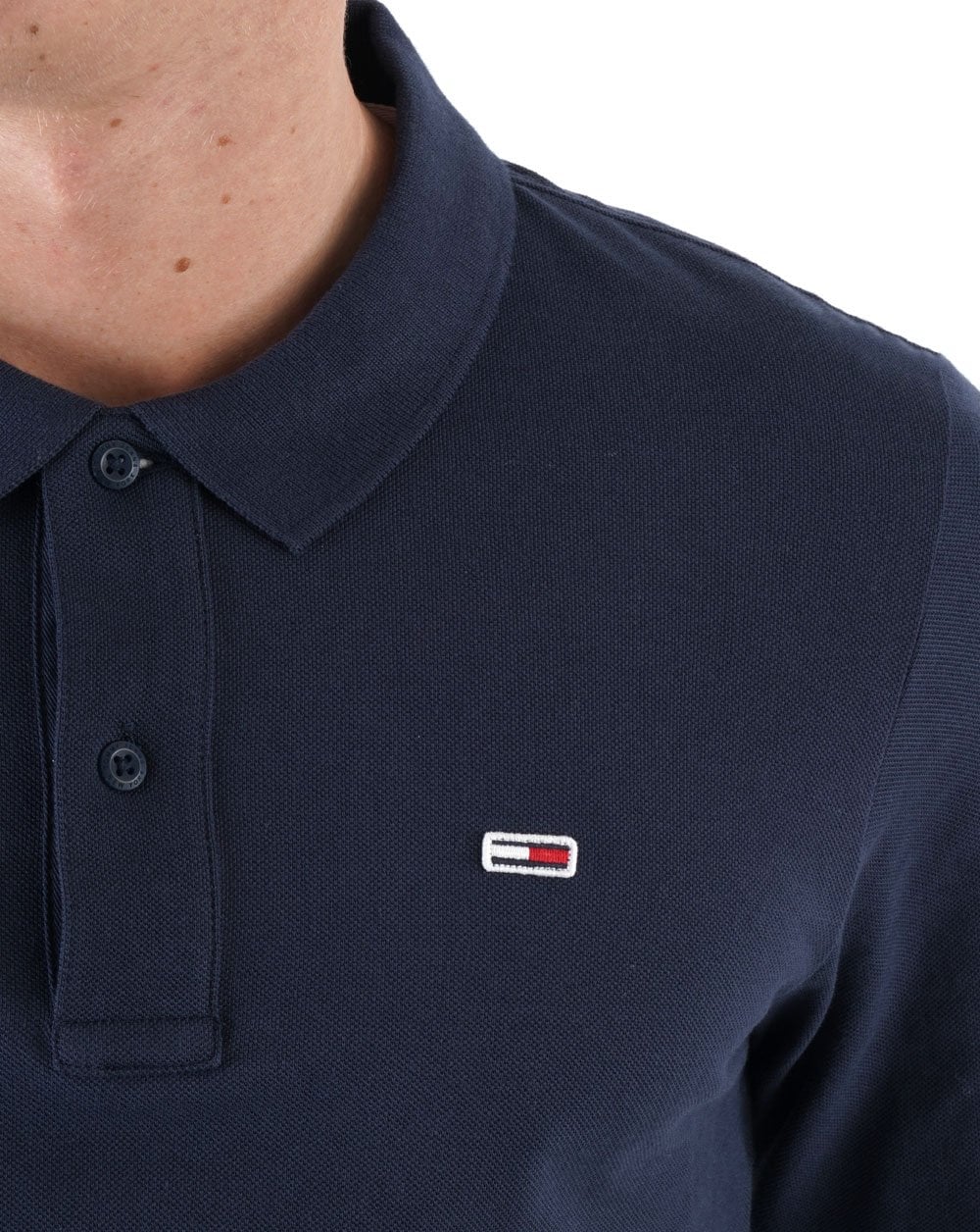 Tommy Jeans – Langärmliges Poloshirt in Marineblau