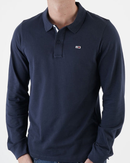 Tommy Jeans – Langärmliges Poloshirt in Marineblau