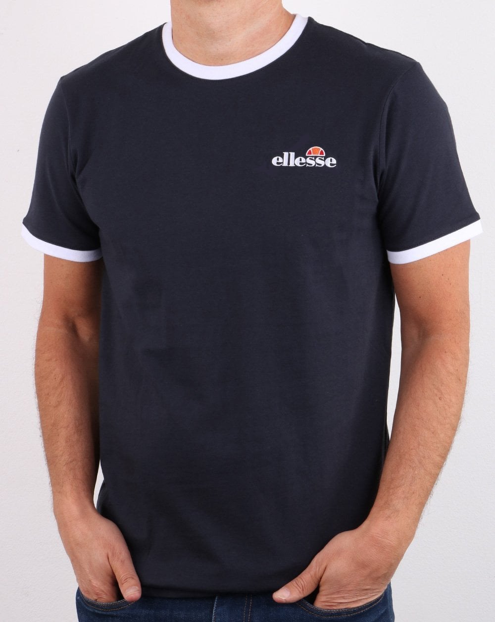 Ellesse – Ringer-T-Shirt in Marineblau