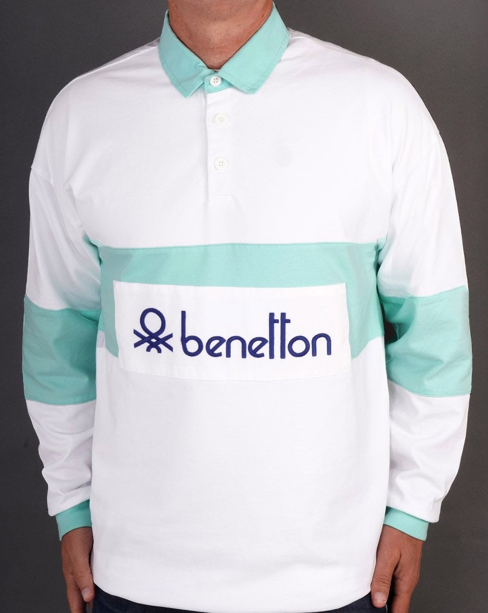 Benetton Rugby-Shirt Weiß/Mint