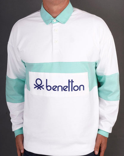 Benetton Rugby-Shirt Weiß/Mint