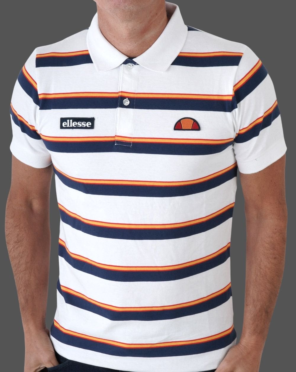 Ellesse Corp – Poloshirt mit mehreren Streifen in Weiß