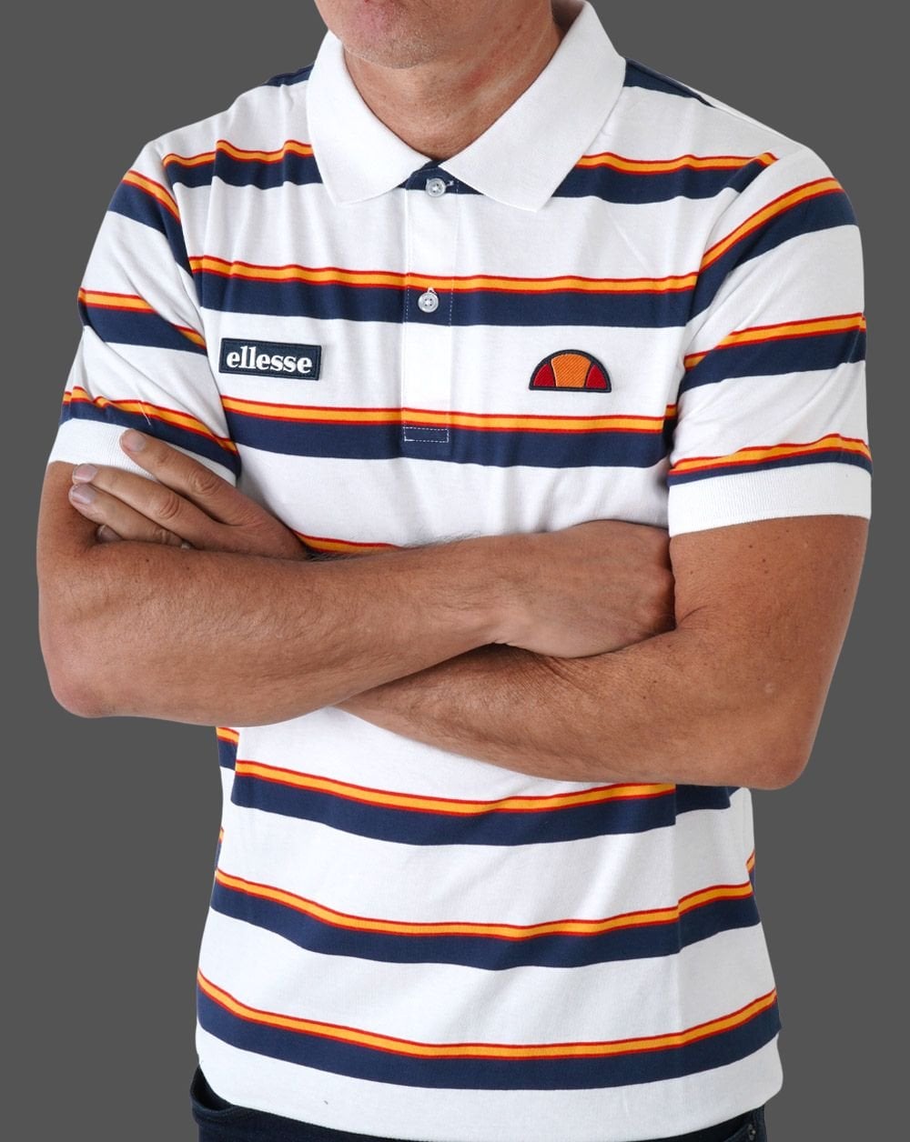 Ellesse Corp – Poloshirt mit mehreren Streifen in Weiß