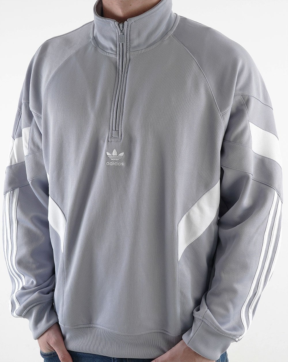 Adidas Originals – Rekive – Sweatshirt mit halbem Reißverschluss in Halo-Silber