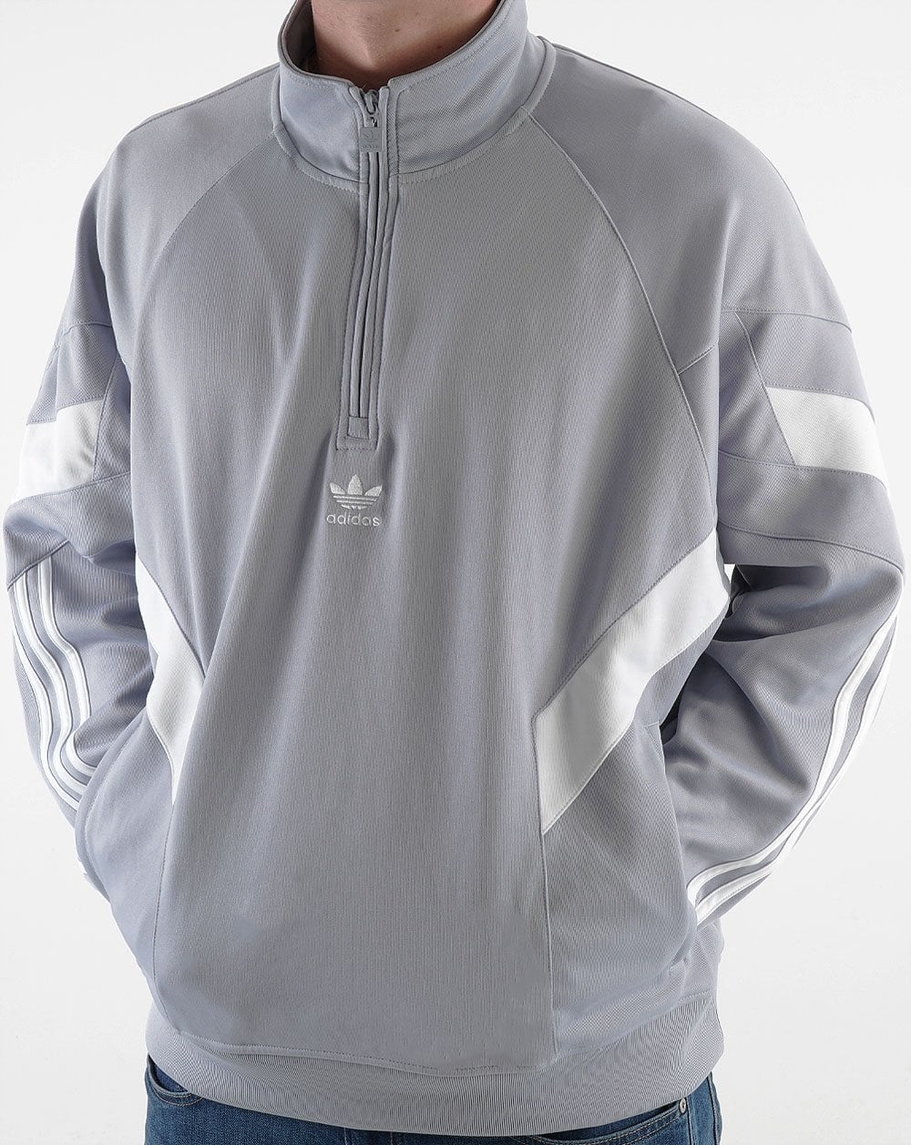 Adidas Originals – Rekive – Sweatshirt mit halbem Reißverschluss in Halo-Silber