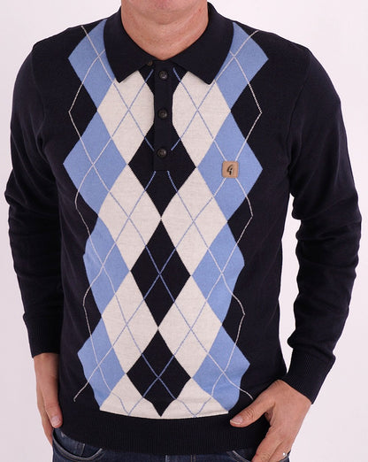 Gabicci Vintage Diamond Knit Polo Navy