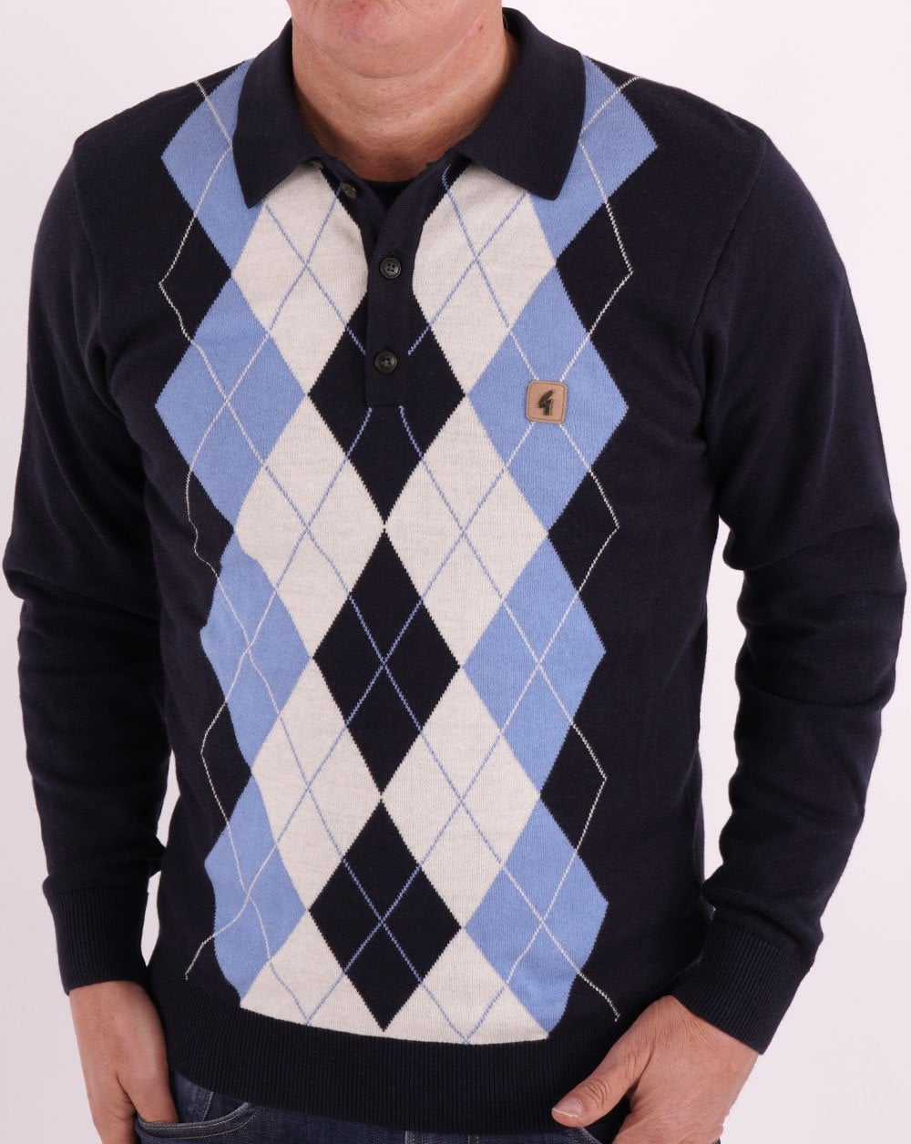 Gabicci Vintage Diamond Knit Polo Navy