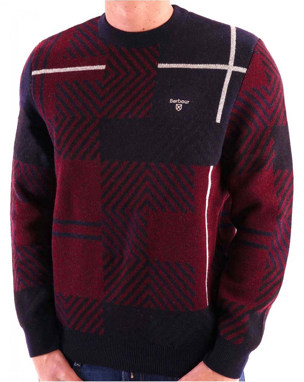 Barbour Warsall Rundhalspullover Burgund/Marineblau