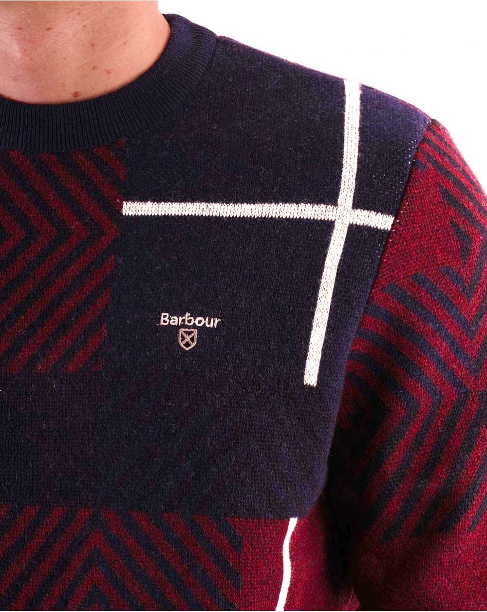 Barbour Warsall Rundhalspullover Burgund/Marineblau
