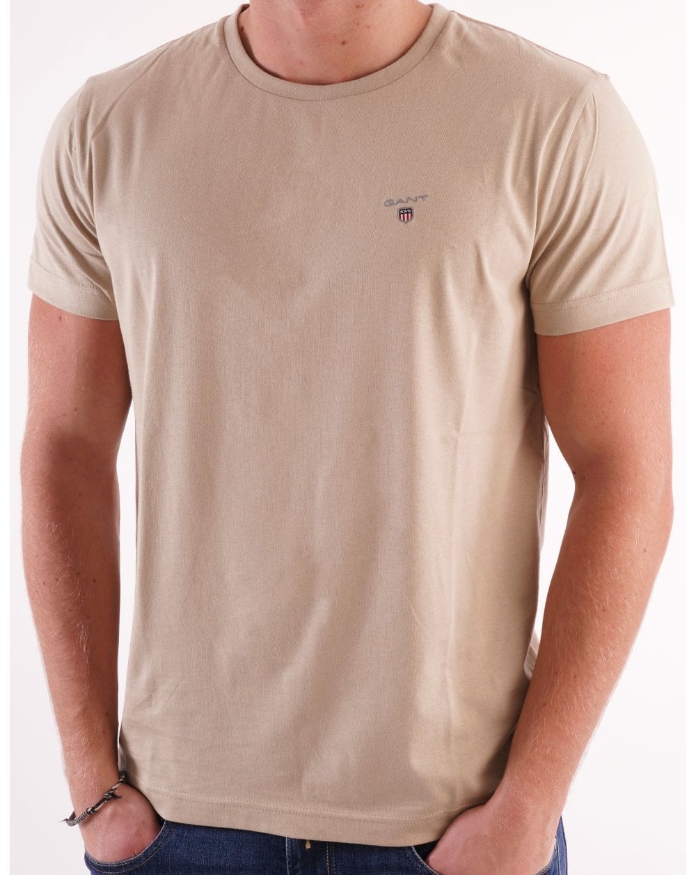 Gant Solides T-Shirt mit Rundhalsausschnitt Beige