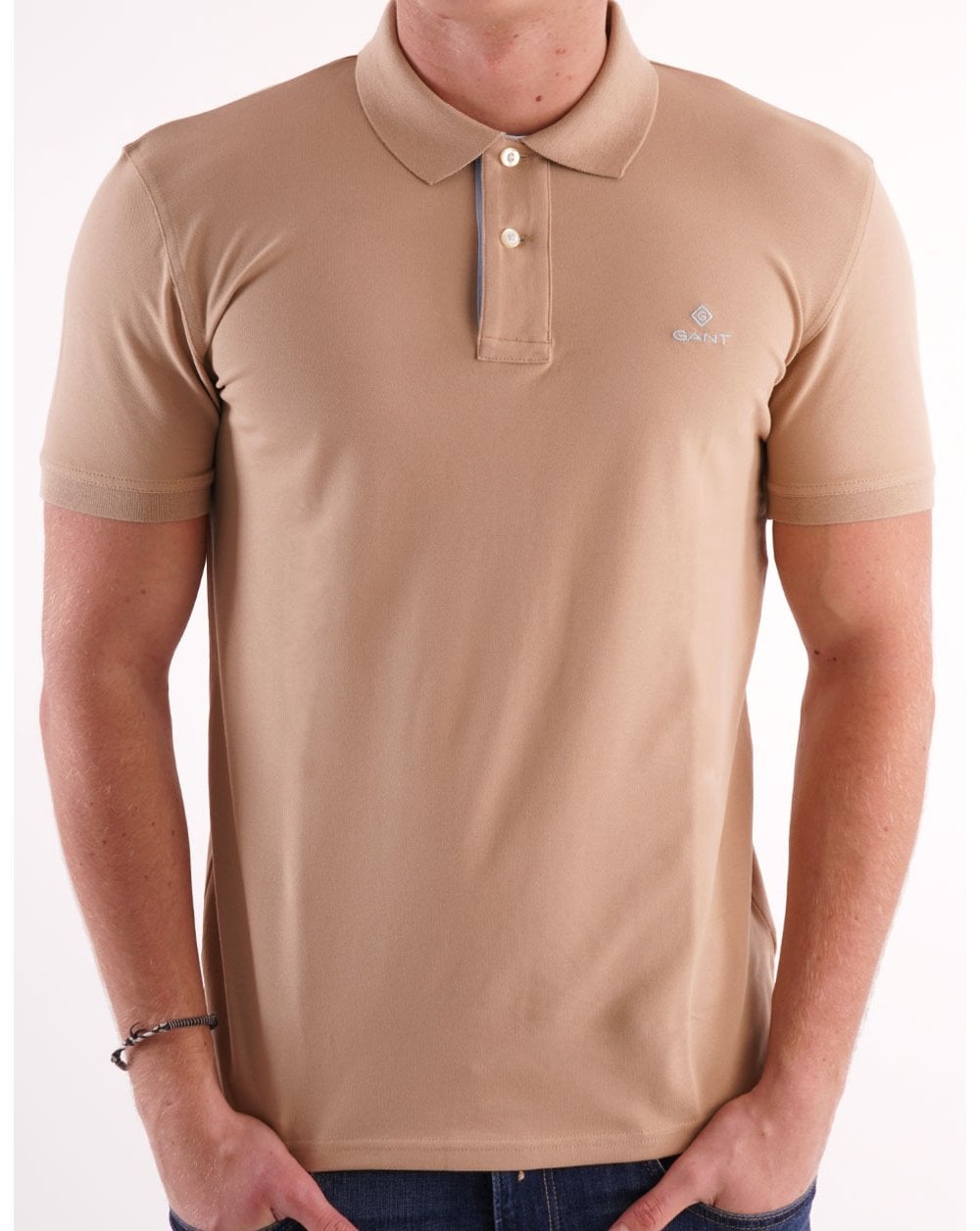 Gant Poloshirt mit Kontrastkragen Beige/Himmelblau