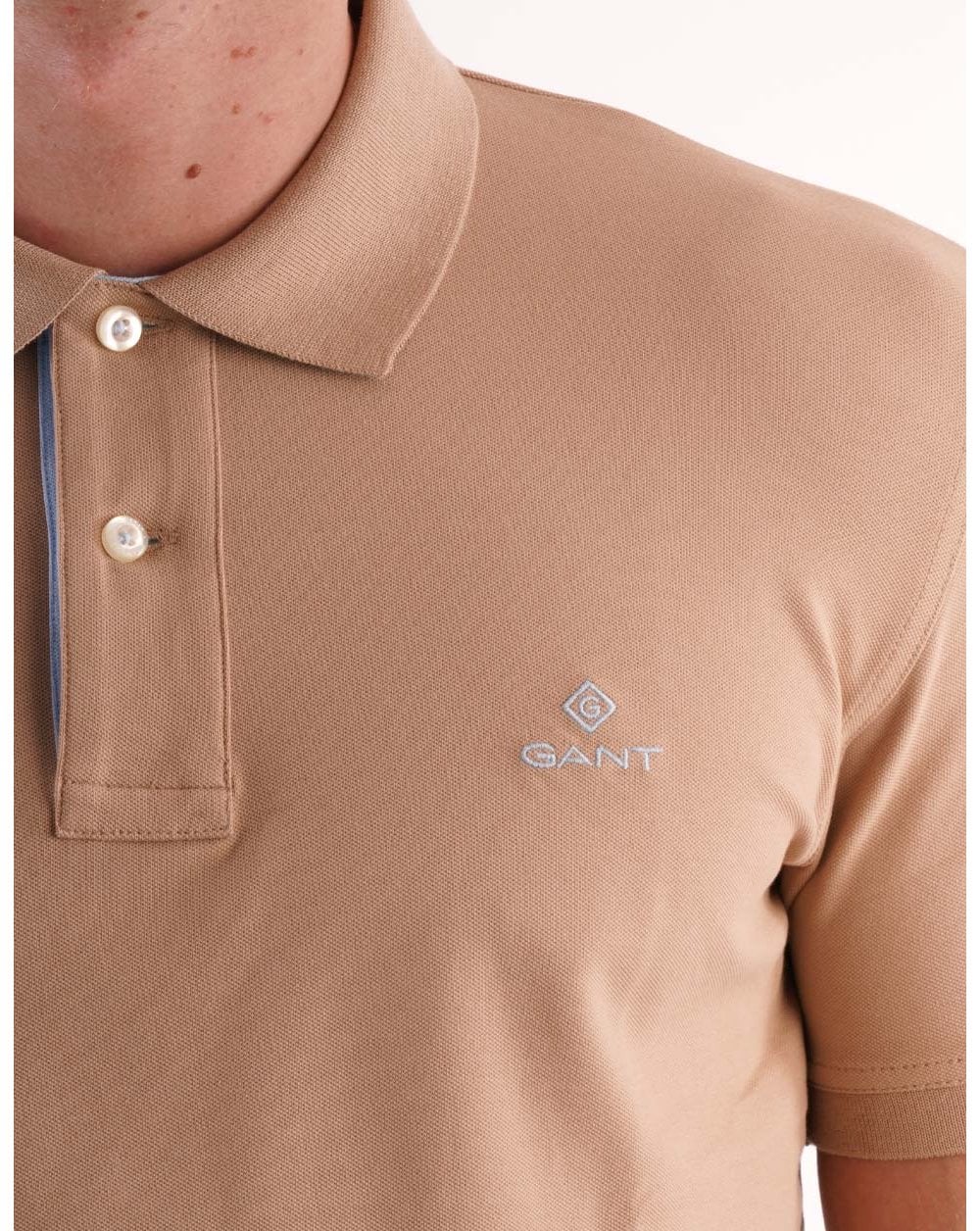 Gant Contrast Collar Polo Beige/Sky Blue