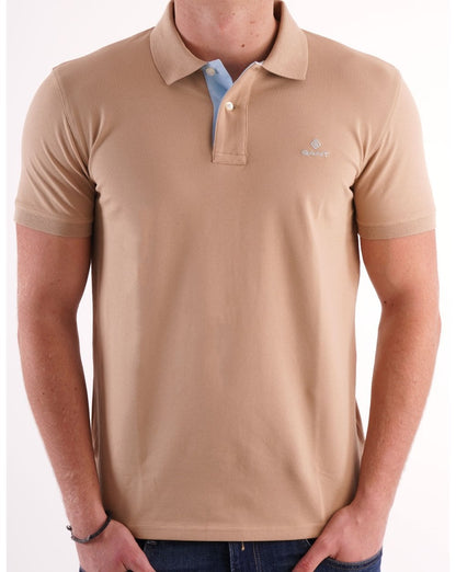Gant Poloshirt mit Kontrastkragen Beige/Himmelblau