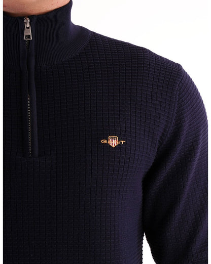 Gant Strukturierter Pullover mit halbem Reißverschluss, Marineblau