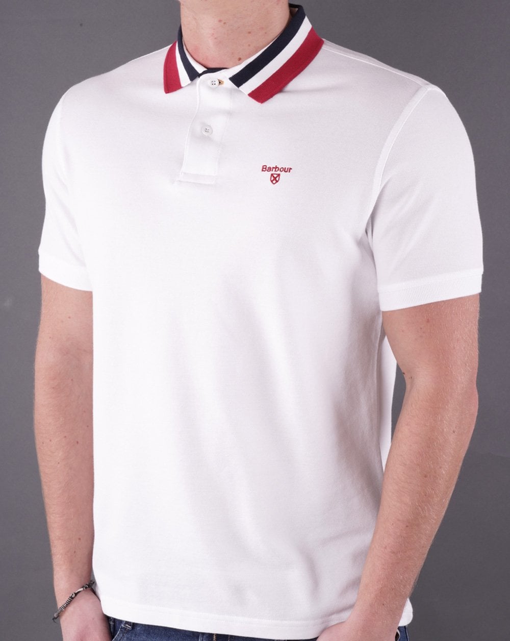 Barbour Hawkeswater Tipped Polo Weiß/Rot/Blau