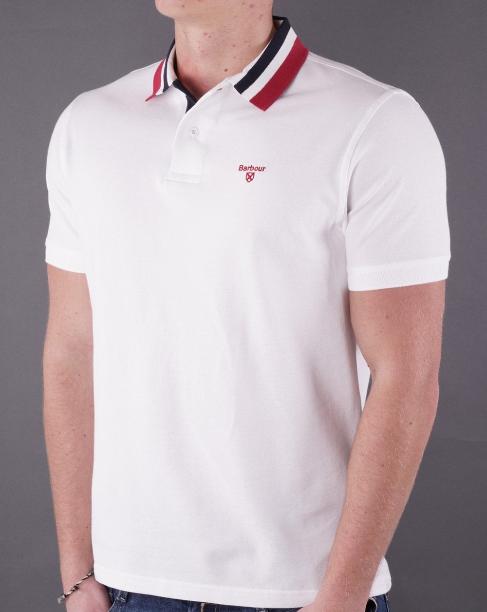 Barbour Hawkeswater Tipped Polo Weiß/Rot/Blau