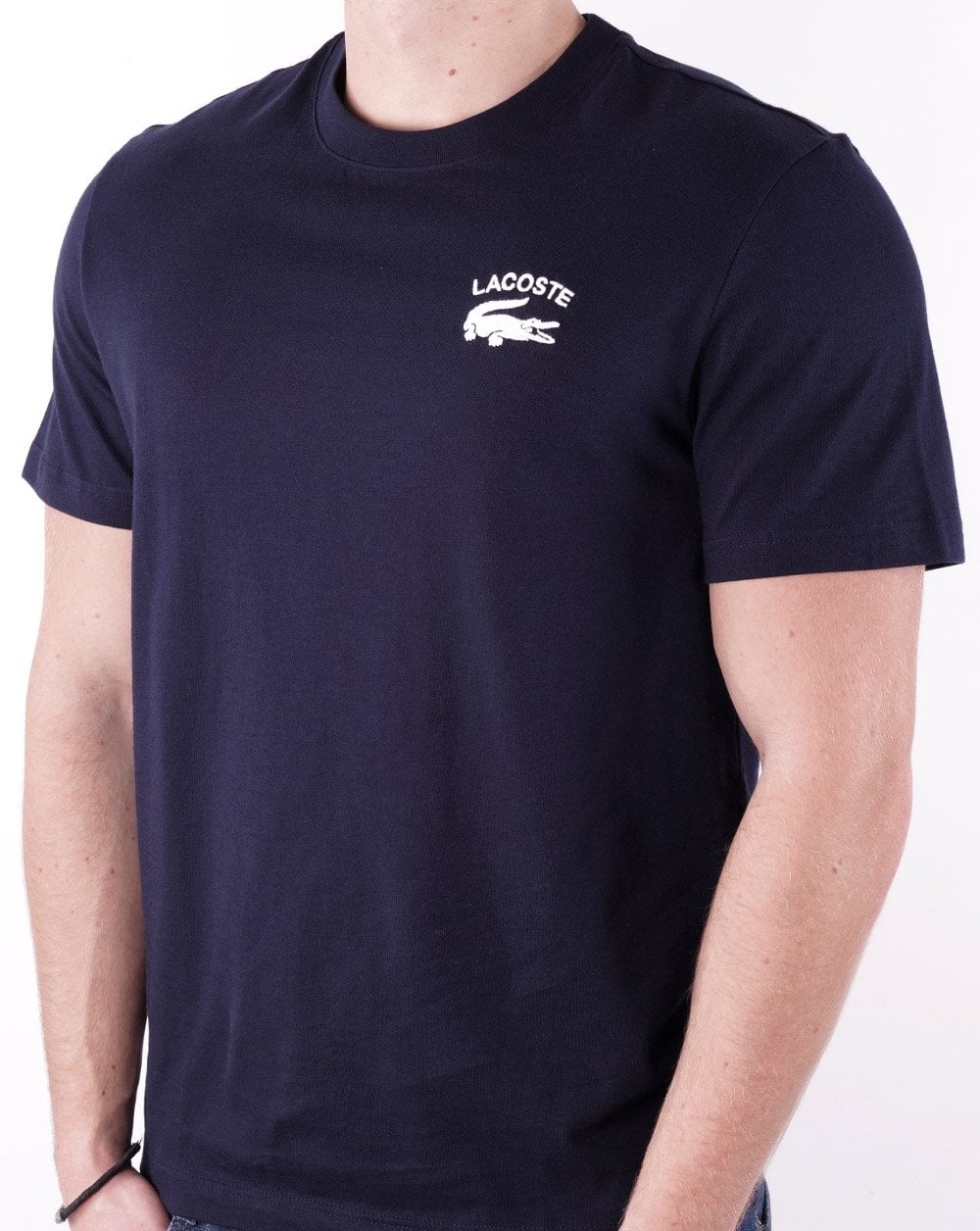Lacoste – T-Shirt mit gesticktem Logo, Marineblau
